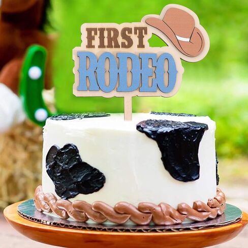Wooden My First Rodeo Cake Topper - Cowboy/Cowgirl Birthday First Rodeo Themed Decorations,Western 1st Birthday Cake Decor,How The West Was One Topper (brown) in Saudi Arabia