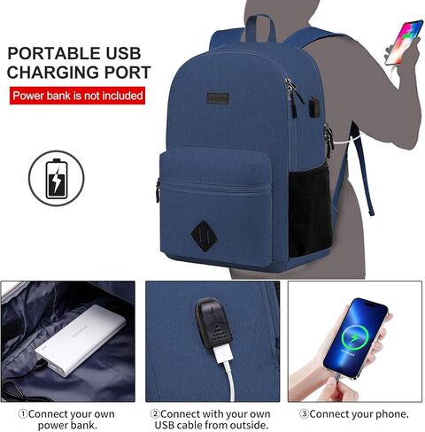 Casual Laptop Backpack,School Backpack Large Bookbag with USB for High School College Students Office Business, Black in Kuwait