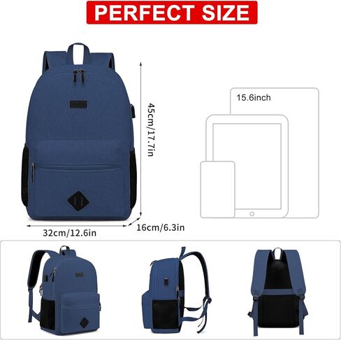 Casual Laptop Backpack,School Backpack Large Bookbag with USB for High School College Students Office Business, Black in Kuwait