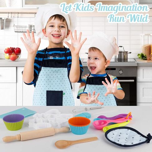 مجموعات الطهي والخبز الأساسية في Vanmor Kids ، 26 جهاز كمبيوتر شخصي من مجموعات الخبز مع قبعة الطهاة وآبون للبنات فتيان فتيان لباس أزياء الطهاة. in Kuwait