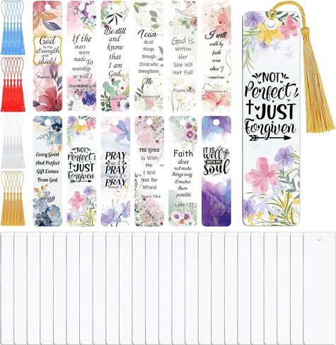 24 PCS Acrylic Bonagmark Blanks with Tassels: Clear Lundmarks Making Kit مع 24 PCS Bible Verse Pray UV DTF Book Transfor in Saudi Arabia