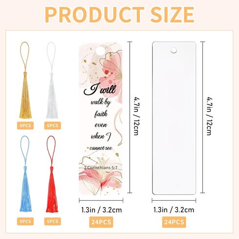 24 PCS Acrylic Bonagmark Blanks with Tassels: Clear Lundmarks Making Kit مع 24 PCS Bible Verse Pray UV DTF Book Transfor in Saudi Arabia