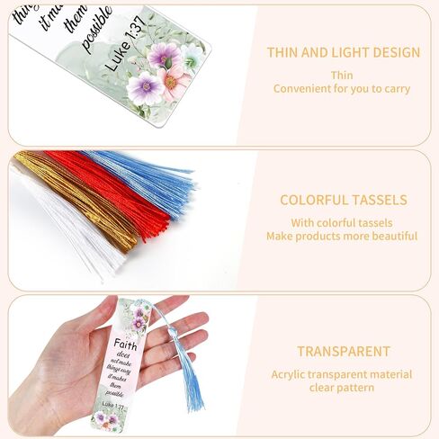 24 PCS Acrylic Bonagmark Blanks with Tassels: Clear Lundmarks Making Kit مع 24 PCS Bible Verse Pray UV DTF Book Transfor in Saudi Arabia