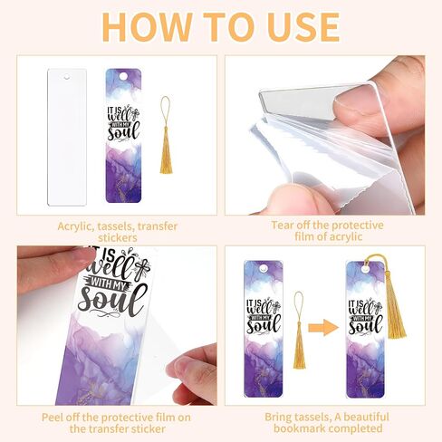 24 PCS Acrylic Bonagmark Blanks with Tassels: Clear Lundmarks Making Kit مع 24 PCS Bible Verse Pray UV DTF Book Transfor in Saudi Arabia