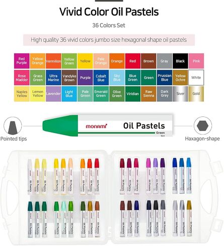 MONAMI Oil Pastels, Jumbo Size Hexagonal Shape Oil Pastels for Kids and Students with Handy Carrying Case, 24 Vivid Colors Pack in Saudi Arabia