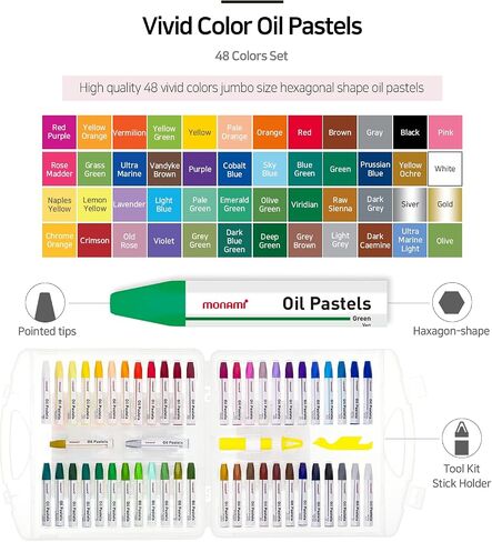 MONAMI Oil Pastels, Jumbo Size Hexagonal Shape Oil Pastels for Kids and Students with Handy Carrying Case, 24 Vivid Colors Pack in Saudi Arabia