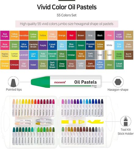 MONAMI Oil Pastels, Jumbo Size Hexagonal Shape Oil Pastels for Kids and Students with Handy Carrying Case, 24 Vivid Colors Pack in Saudi Arabia