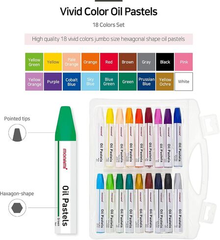 MONAMI Oil Pastels, Jumbo Size Hexagonal Shape Oil Pastels for Kids and Students with Handy Carrying Case, 24 Vivid Colors Pack in Saudi Arabia