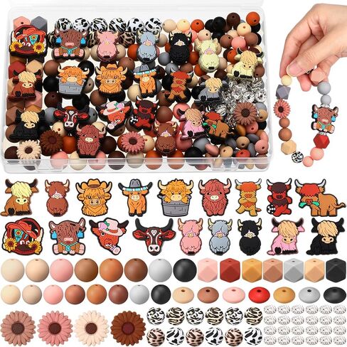 Faccito 302 Pcs Silicone Beads Set Beadable Pens Kit Highland Cow Silicone Focal Beads for Pens Keychain Making,Bracelets,DIY Crafting. in Saudi Arabia