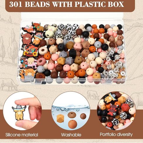 Faccito 302 Pcs Silicone Beads Set Beadable Pens Kit Highland Cow Silicone Focal Beads for Pens Keychain Making,Bracelets,DIY Crafting. in Saudi Arabia