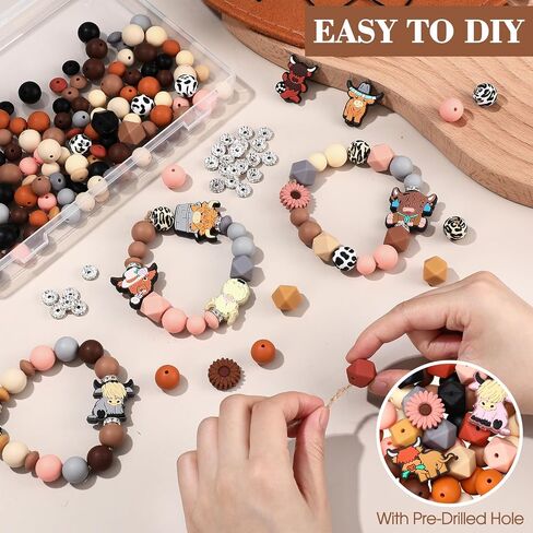 Faccito 302 Pcs Silicone Beads Set Beadable Pens Kit Highland Cow Silicone Focal Beads for Pens Keychain Making,Bracelets,DIY Crafting. in Saudi Arabia