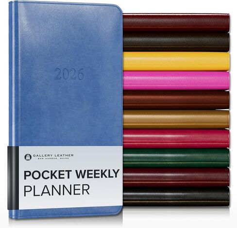 Gallery Leather Pocket Weekly Monthly Planner 2026, Elegantly Bound Calendar Planner and Notebook with Stylish Gold-Gilded Page Edges, 12 Months - Acadia Hydrangea - 6 x 3.25 " in Kuwait
