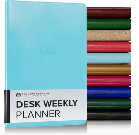 Gallery Leather Pocket Weekly Monthly Planner 2026, Elegantly Bound Calendar Planner and Notebook with Stylish Gold-Gilded Page Edges, 12 Months - Acadia Hydrangea - 6 x 3.25 " in Kuwait