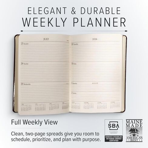 Gallery Leather Pocket Weekly Monthly Planner 2026, Elegantly Bound Calendar Planner and Notebook with Stylish Gold-Gilded Page Edges, 12 Months - Acadia Hydrangea - 6 x 3.25 " in Kuwait
