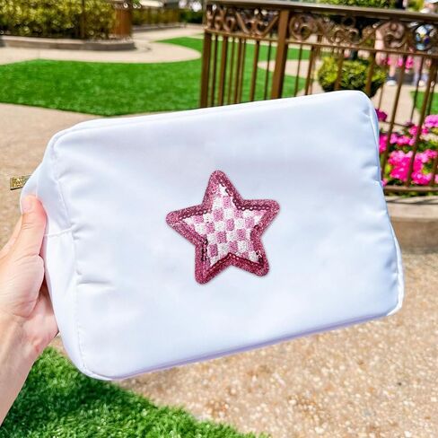 Embroidered Applique 10Pcs Sequin Stars Iron On Patches Checkerboard Cute Sew On Lovely DIY Craft Accessories for Clothing Backpacks Jackets Bag in Saudi Arabia