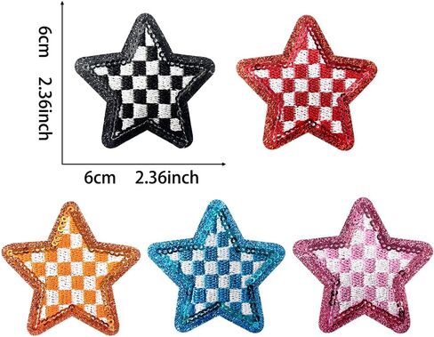 Embroidered Applique 10Pcs Sequin Stars Iron On Patches Checkerboard Cute Sew On Lovely DIY Craft Accessories for Clothing Backpacks Jackets Bag in Saudi Arabia