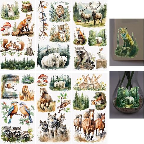 WANDIC 6PCS Rub On Transfer Stickers, Luminous Forest Animals Transfer Decals Waterproof Sticker for Furniture and Scrapbooking,15 * 30cm in Saudi Arabia
