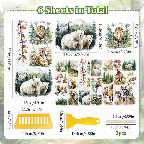 WANDIC 6PCS Rub On Transfer Stickers, Luminous Forest Animals Transfer Decals Waterproof Sticker for Furniture and Scrapbooking,15 * 30cm in Saudi Arabia