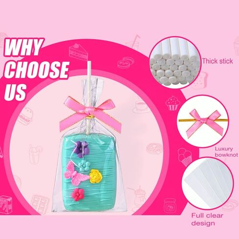 رومانسية 50 مجموعة من الأرز الصافي كريسبي أكياس مع القوس الشريط الوردي واللصفة والسلوفان المسطحة أكياس صافية للأرز كريسبي يعالج الهدايا (الوردي) حقيبة (وردي) in Kuwait