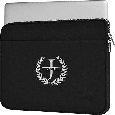 Personalized Laptop Sleeve with Custom Name and Initial, Lightweight Slim Padded Case with Zipper for School Travel Office, Protective Computer Cover for Daily Use- 15.6'', Black in Kuwait