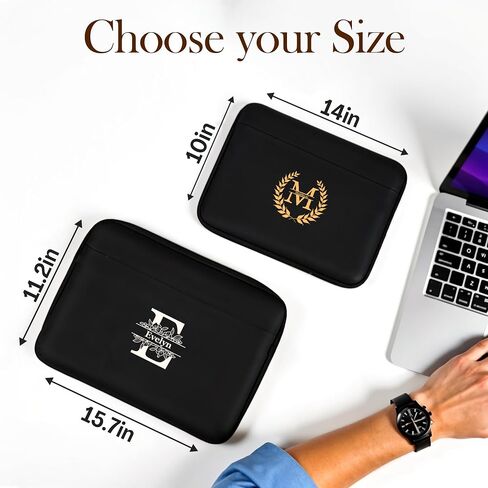 Personalized Laptop Sleeve with Custom Name and Initial, Lightweight Slim Padded Case with Zipper for School Travel Office, Protective Computer Cover for Daily Use- 15.6'', Black in Kuwait
