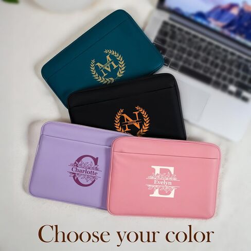 Personalized Laptop Sleeve with Custom Name and Initial, Lightweight Slim Padded Case with Zipper for School Travel Office, Protective Computer Cover for Daily Use- 15.6'', Black in Kuwait