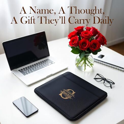 Personalized Laptop Sleeve with Custom Name and Initial, Lightweight Slim Padded Case with Zipper for School Travel Office, Protective Computer Cover for Daily Use- 15.6'', Black in Kuwait