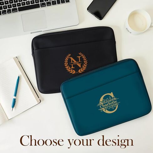 Personalized Laptop Sleeve with Custom Name and Initial, Lightweight Slim Padded Case with Zipper for School Travel Office, Protective Computer Cover for Daily Use- 15.6'', Black in Kuwait