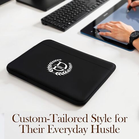 Personalized Laptop Sleeve with Custom Name and Initial, Lightweight Slim Padded Case with Zipper for School Travel Office, Protective Computer Cover for Daily Use- 15.6'', Black in Kuwait