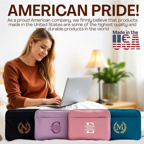 Personalized Laptop Sleeve with Custom Name and Initial, Lightweight Slim Padded Case with Zipper for School Travel Office, Protective Computer Cover for Daily Use- 15.6'', Black in Kuwait