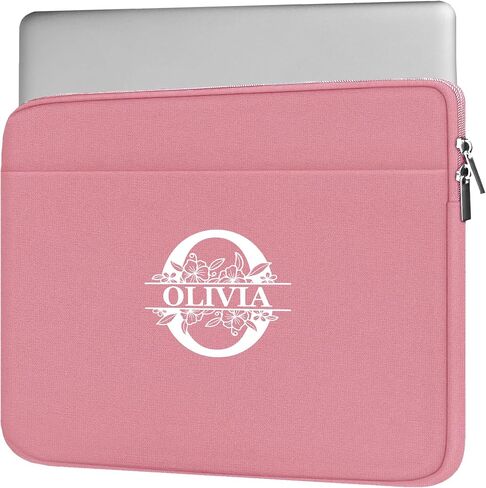 Personalized Laptop Sleeve with Custom Name and Initial, Lightweight Slim Padded Case with Zipper for School Travel Office, Protective Computer Cover for Daily Use- 15.6'', Black in Kuwait