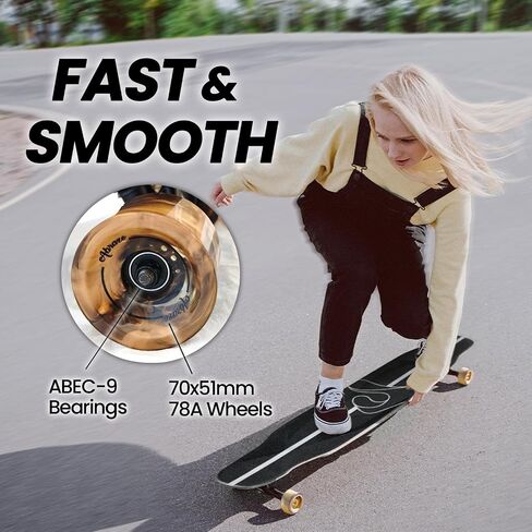 46 "لوح التزلج Longboard للأطفال المراهقين والكبار ، Pro Cruiser Surfskate Longboard ، 7 طبقات من خشب القيقب الخشب مزدوج ركلة مقعرة ، محامل ABEC-9 ، عجلات كبيرة 70 مم ، شاحنات الألومنيوم in Kuwait