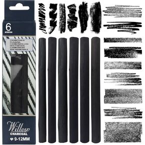 ويلو فحم العصي ، وأقلام الفحم جمبو الصفصاف للفنانين والمبتدئين والطلاب وعصا الفحم الطبيعية للرسم والرسم والتظليل (9-12 ملم | 6 عصي) in Kuwait