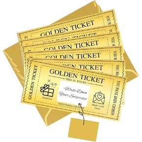 6 Sets Golden Ticket with Envelopes, Scratch off Card Surprise Gift Reveal, Card as Perfect for Birthday Card Wedding Card Concert Ticket Cinema Voucher Raffle Gift