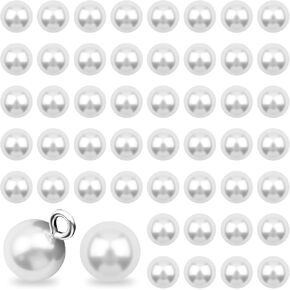 50 pcs White Pearl Buttons with Shank - 10mm Round Decorative Button for Sewing, White Buttons Crafts for Clothes, DIY Craft-Button for Wedding Dresses, Shirts, Jewelry Decorations