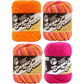 Bulk Buy: Lily Sugar 'n Cream Limited Edition 100% Cotton Yarn (Coordinated 4-Pack) (Playtime, Hot Orange, Hot Pink)