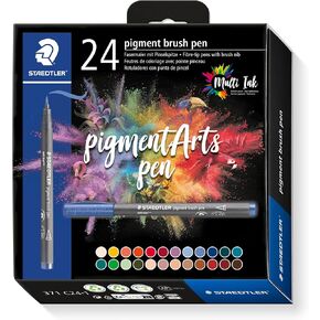 STAEDTLER Pigment Arts Brush Pen Set: 24 Colors, Permanent, Waterproof, No Bleed Pens for Journaling, Coloring, Hand Lettering