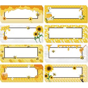 48Pcs Bee Daisy Name Tag Stickers Cute Self-Adhesive Nameplates Blank Sticky Name Label Decals for Students Desk Locker Classroom School Home Office