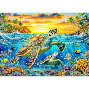 HUADADA 1000 Piece Puzzles for Adults - Sea Turtle - Jigsaw Puzzles for Adults and Kids 1000 Piece Educational Games Underwater World Colorful Puzzles for Home Decoration