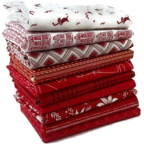 Red Fat Quarter Bundle (10 pcs) - Mixed Designers - Southern Fabric 18 x 21 inches (45.72cm x 53.34cm) Fabric cuts DIY Quilt Fabric