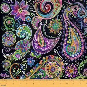 Girls Bohemian Flowers Waterproof Outdoor Decor Exotic Rainbow Fabric by The Yard for Kids Women Ombre Gradient Ethtic Teal Blue Purple Upholstery Decor DIY Art Decor 1 Yard