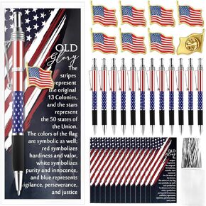 48 Pcs 4th of July Gift Bulk American Flag Ballpoint Pens USA Flag Lapel Pins Patriotic Bookmarks Patriotic Souvenirs for Memorial Day Veteran Gift Independence Day Party Military Supplies