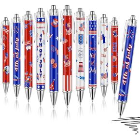 Seajan 30 Pcs 4th of July Pens Retractable Patriotic Ballpoint Pens Bulk 1.0 mm Black Ink USA American Flag Party Favors for Independence Day Party Gifts Home Office School Supplies