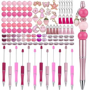 12pcs DIY Beadable Pens Making Kit Pens for Beads Beaded Pens for Students Teacher Office Supplies DIY Making Gifts(Pink)
