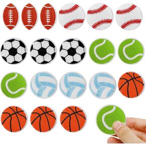 18 Pcs Ball Sports Chenille Iron on Patches, Basketball Baseball Football Volleyball Rugby Tennis Repair Patches Kit Sew on Embroidered Applique DIY Accessory for Backpack Clothes Pants Hats Jeans