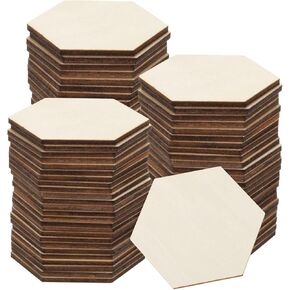 HARFINGTON 50pcs Unfinished Wooden Hexagon 2" x 2.36" x 0.12" Blank Wood Slices Cutouts Tiles for DIY Crafts Painting Coasters Home Decoration