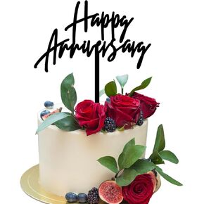 Black Happy Anniversary Cake Topper Party Supplies Anniversary Party Decorations Acrylic Cupcake Toppers Cake Decor for Women Men