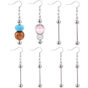 8 Packs Beadable Earring Metal Pendant Charms with Blank Bar Earrings Silver for DIY Jewelry Making Craft