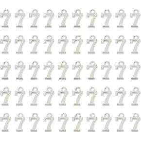Shapenty Number 7 Charms Alloy Metal Number Charm Pendants for DIY Craft Keychain Brooch Bracelet Wristbands Necklace Earring Jewelry Making Finding, 50PCS