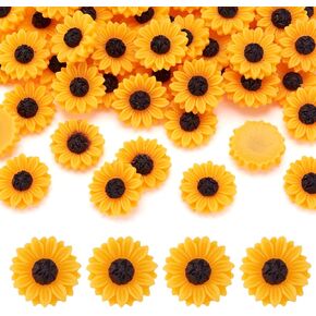Pandahall 50Pcs Flatback Sunflower Resin Cabochons 15x5mm Undrilled Floral Cameo Charms Beads Charms for for DIY Jewlery Scrapbooking Embellishments (DarkOrange)